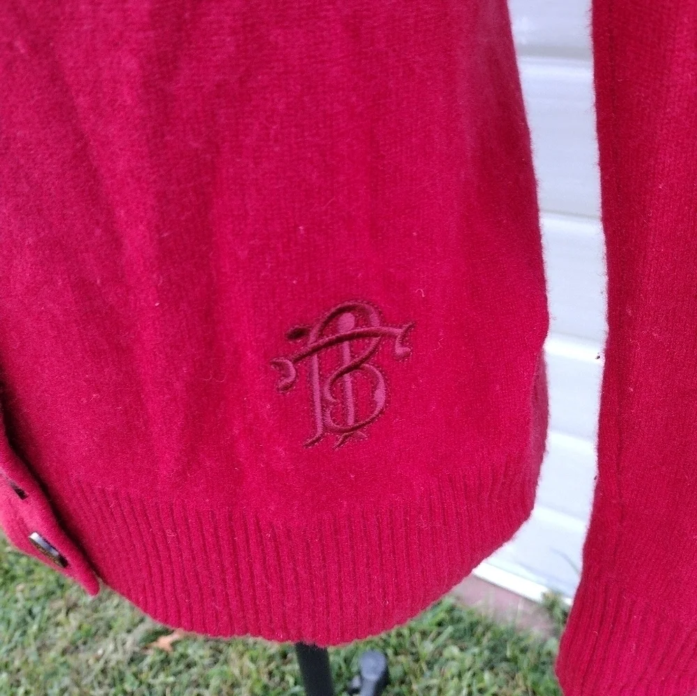 Tory Burch Inez Cashmere V Neck Logo Cardigan Red Size Small HOLE See Pics